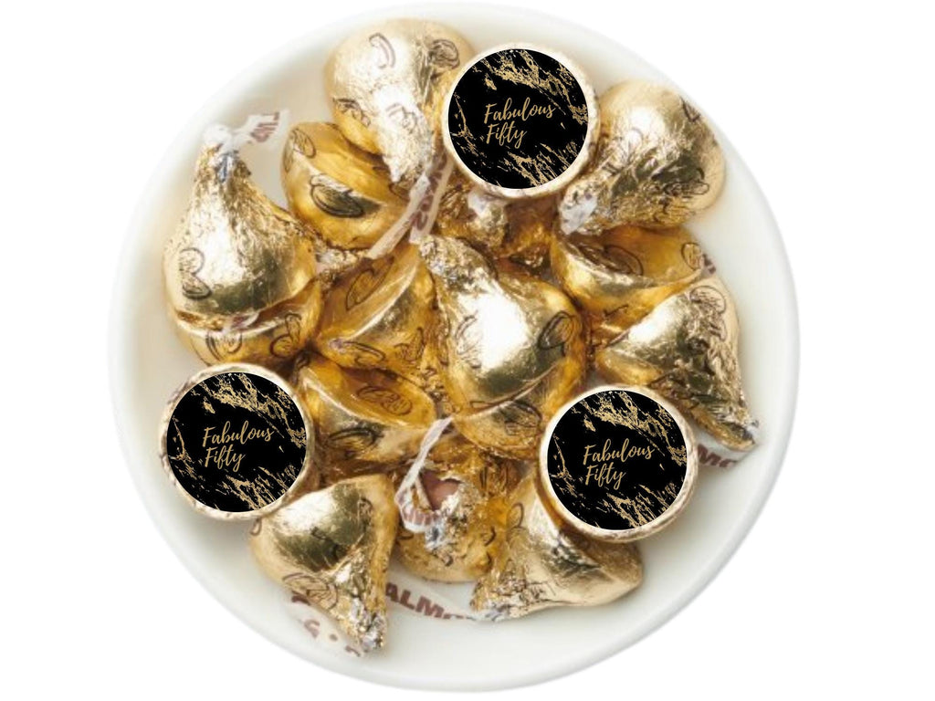 Fabulous Fifty Candy Kiss Stickers | Black 50th Birthday Theme | 100 Pack