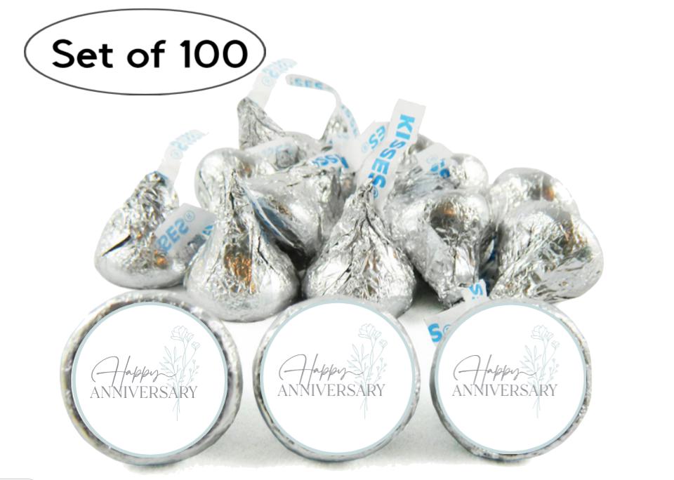 Happy Anniversary Kisses Candy Stickers | 100pcs Waterproof Glossy Vinyl | Party Favors