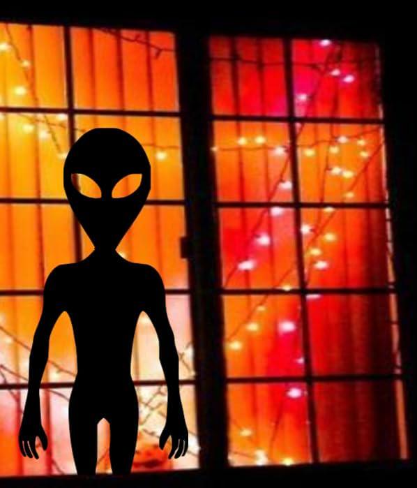 Spooky Halloween Alien Silhouette Wall Decal, Halloween Window Decoration, 11.5 x 23.5 inches, Black, Reusabl