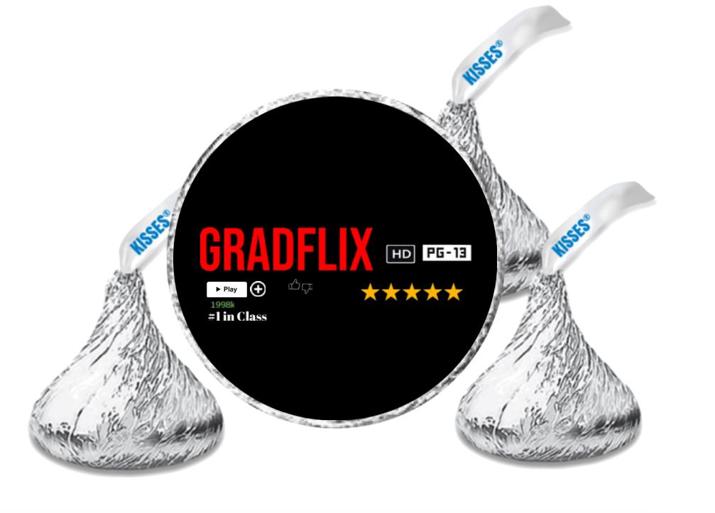 Gradflix Party Labels | 100 Stickers for Graduation Treats | 0.75 Inch Round