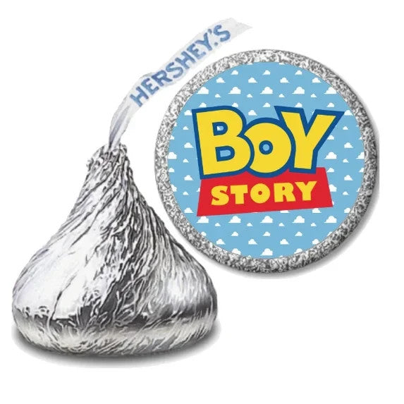Gender Reveal Kisses Chocolate Candy labels, Boy Story Design Stickers, 100ct