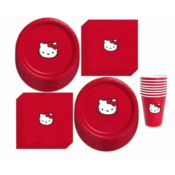 Kitty Party Supplies Set, Red Paper Plates, Cups and Napkins, Party Pack
