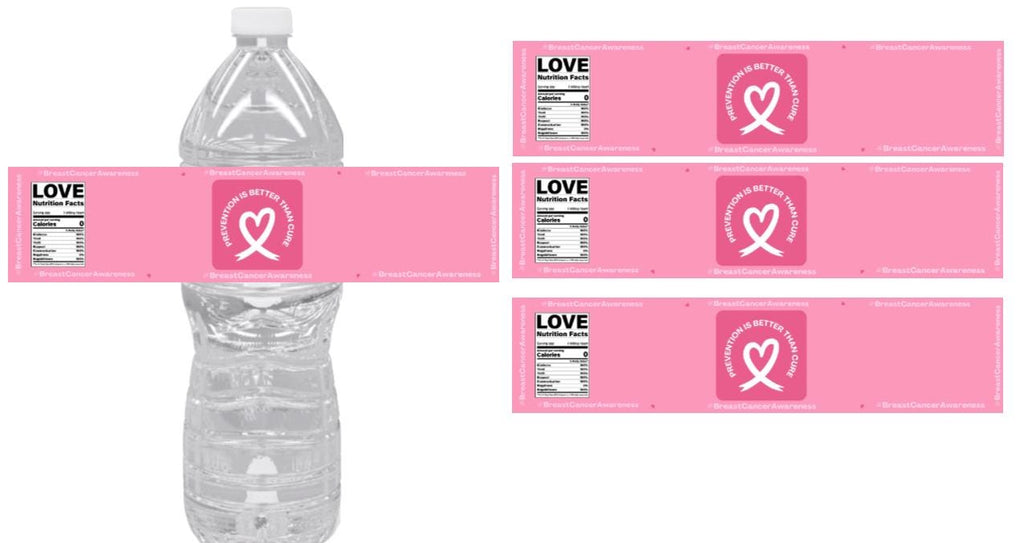 Pink Ribbon Water Bottle Stickers | 12 Pack | Breast Cancer Awareness | Fundraiser Favors