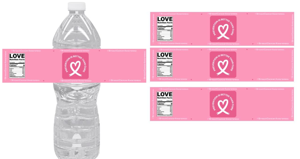 Pink Ribbon Water Bottle Stickers | 12 Pack | Breast Cancer Awareness | Fundraiser Favors