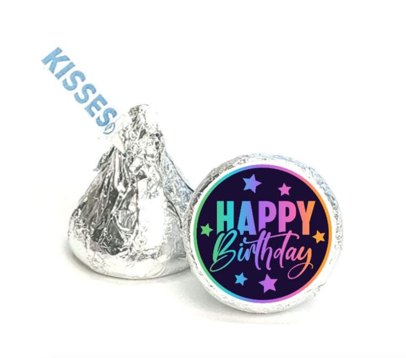 Happy Birthday | Mini Chocolate Candy Labels | 100 Glossy 0.75 Inch Stickers | Party Favors