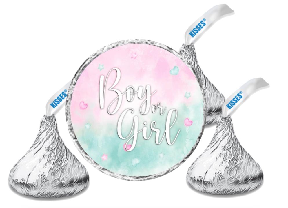 Boy or Girl Kisses Candy Stickers | 100pcs Waterproof Glossy Vinyl | Gender Reveal|0.75in