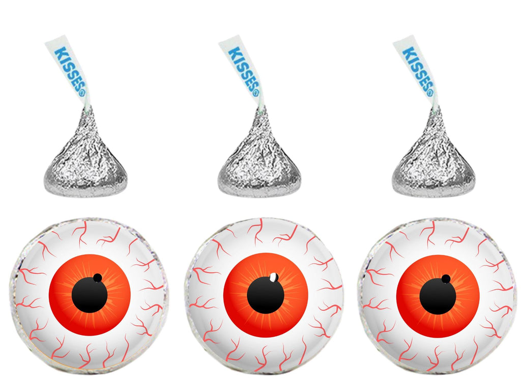 Halloween Eyeball Candy Kiss Stickers | White Peel and Stick Decals | 100 Pack
