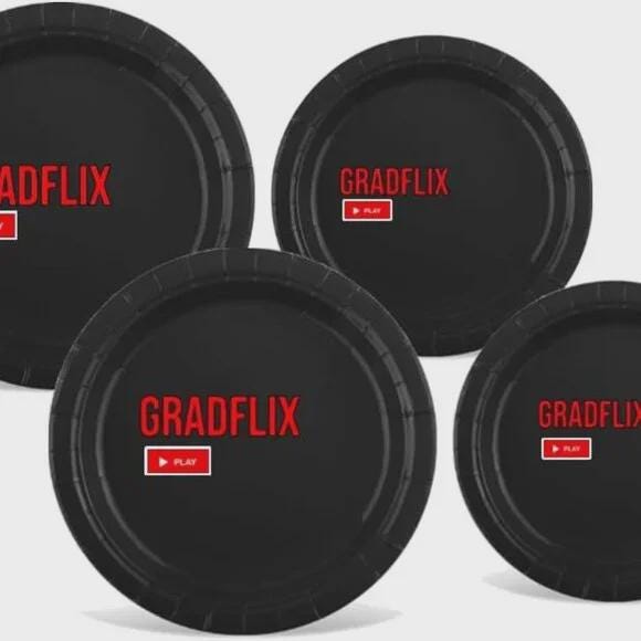 Gradflix Party Paper Supply Set, Black Paper Plates, Napkins and Cups, Movie