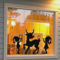 Christmas Window Decal Set, Reindeer and Elves Silhouette, 23 x 15 Inches