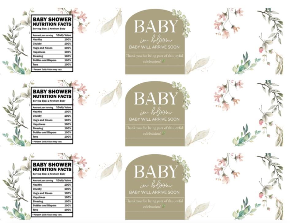 Baby in Bloom Baby Shower Water Bottle Labels | Floral Theme | Baby Will Arrive Soon | 12ct