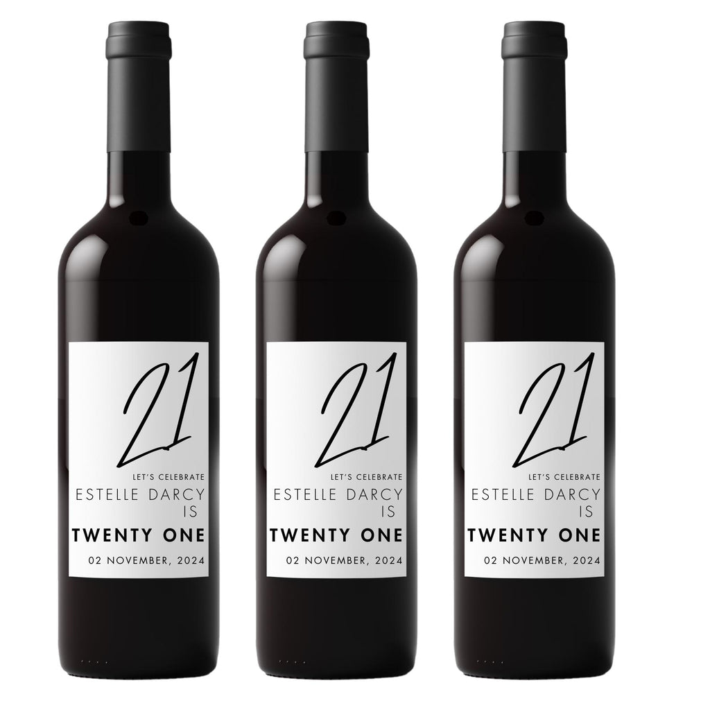 Custom 21st Birthday Wine Bottle Labels | Milestone Party Decor | Easy Apply| 4ct