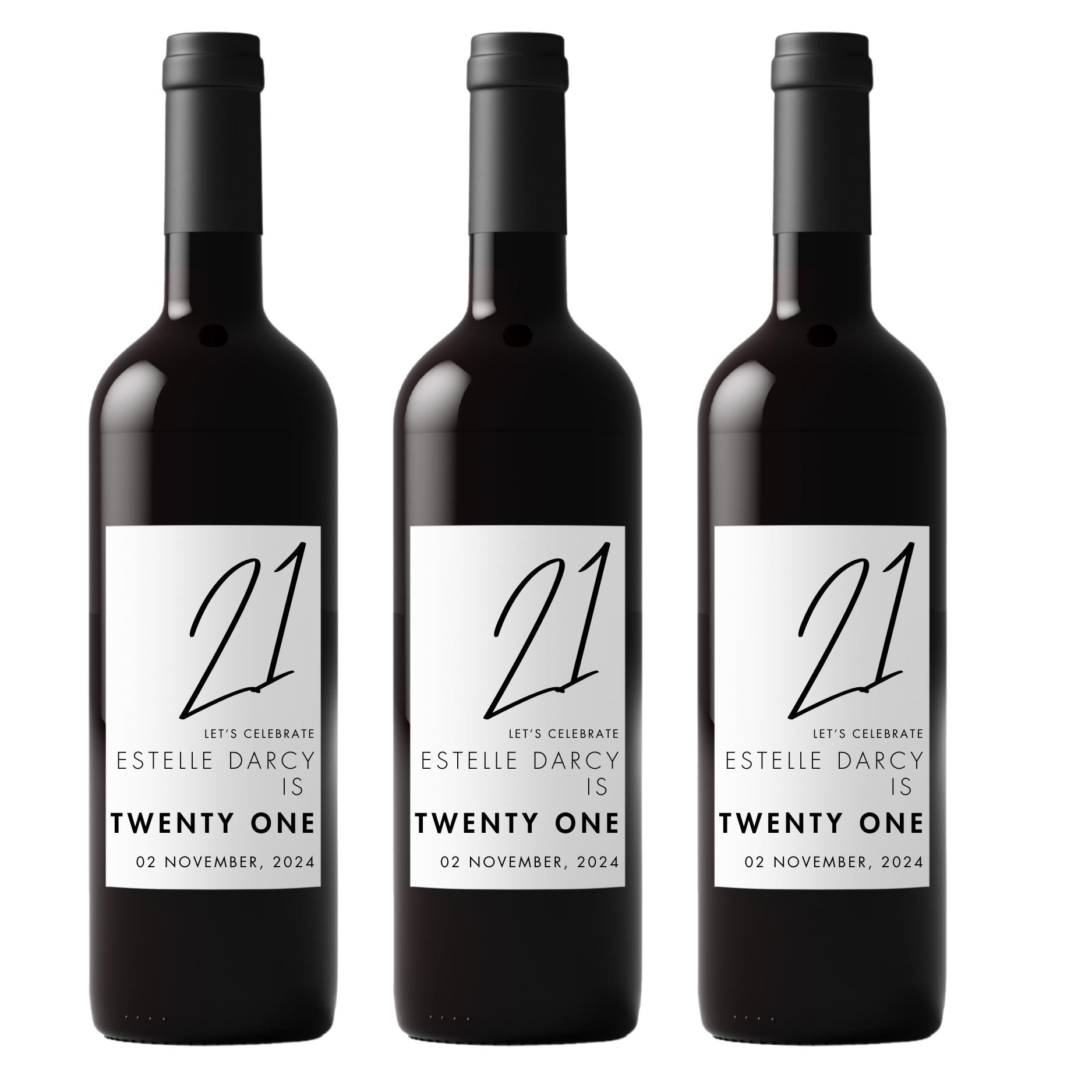 Custom 21st Birthday Wine Bottle Labels | Milestone Party Decor | Easy Apply| 4ct