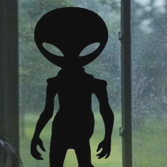 Alien Silhouette Window Decal | Large Reusable Halloween Static Cling | Black