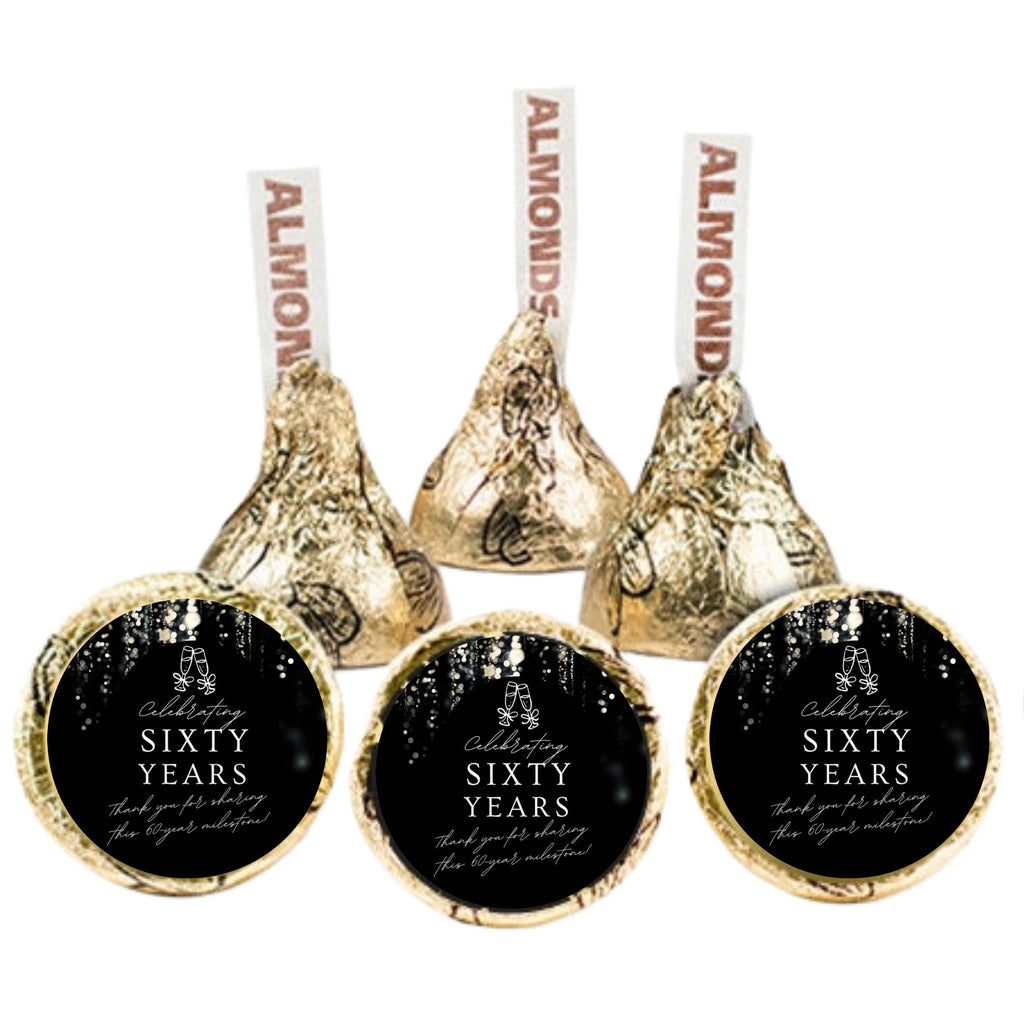 Celebrating Sixty Years Candy labels|60th Birthday| Candy Table favors|100| Glossy| Milestone Keepsakes