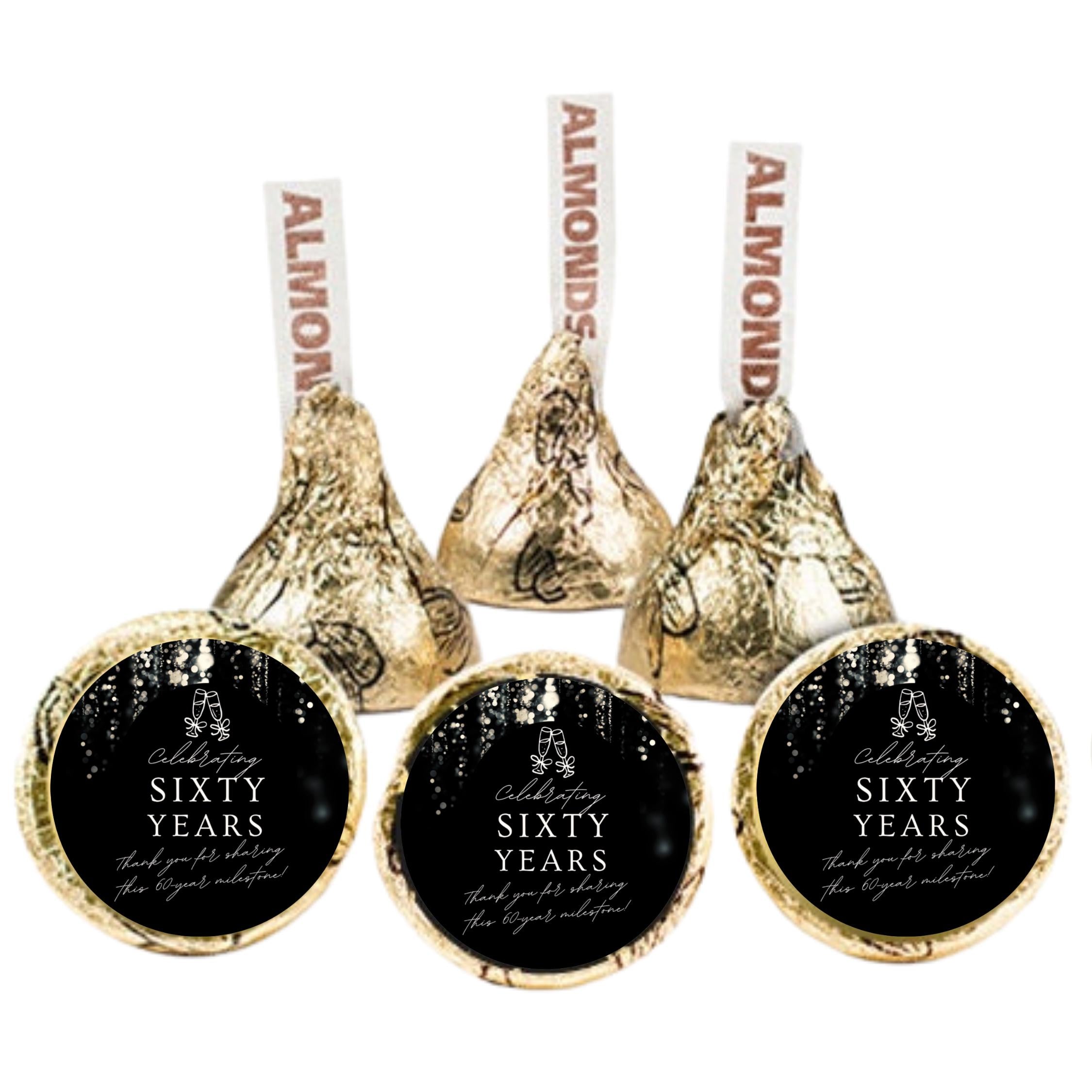 Celebrating Sixty Years Candy labels|60th Birthday| Candy Table favors|100| Glossy| Milestone Keepsakes