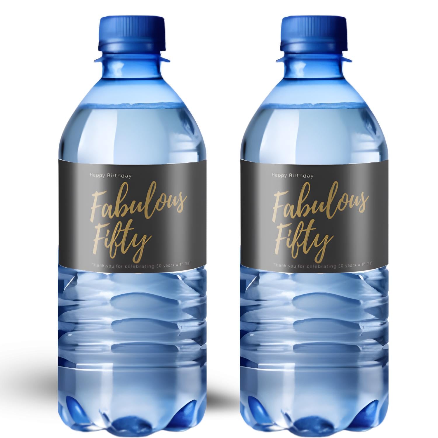 Fabulous Fifty Water Bottle Labels | 50th Birthday Party Decor | Set of 12 Bottle Wraps | 2in H x 8.5in W