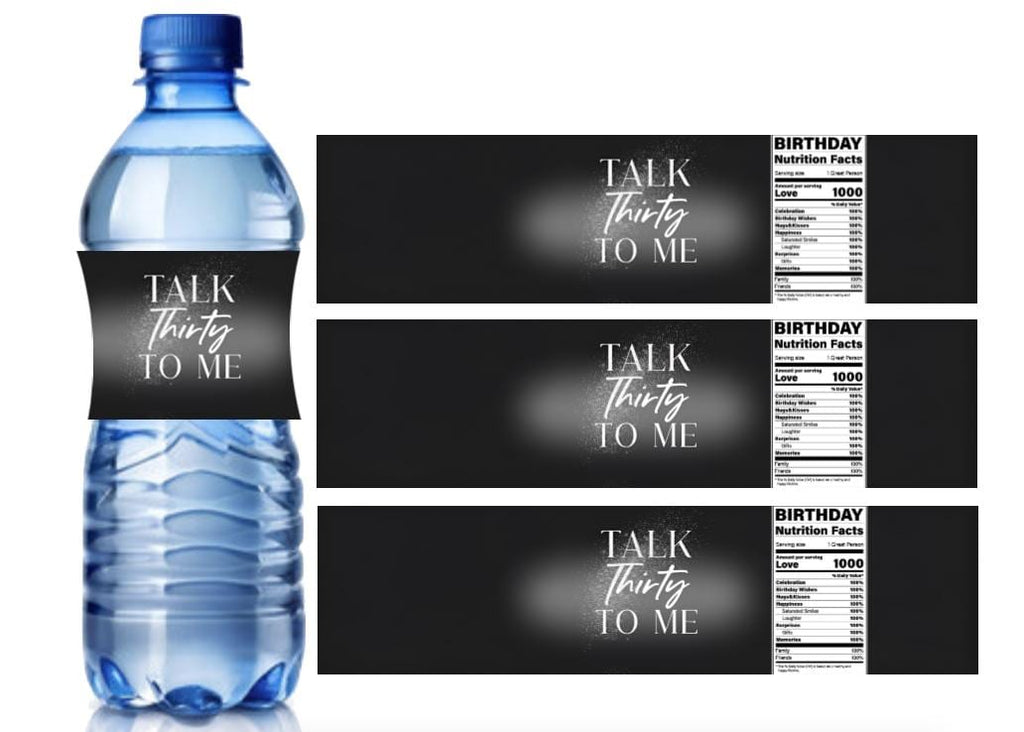 Talk Thirty to Me | 30th Birthday Water Bottle Labels | Set of 12 | Party Favors