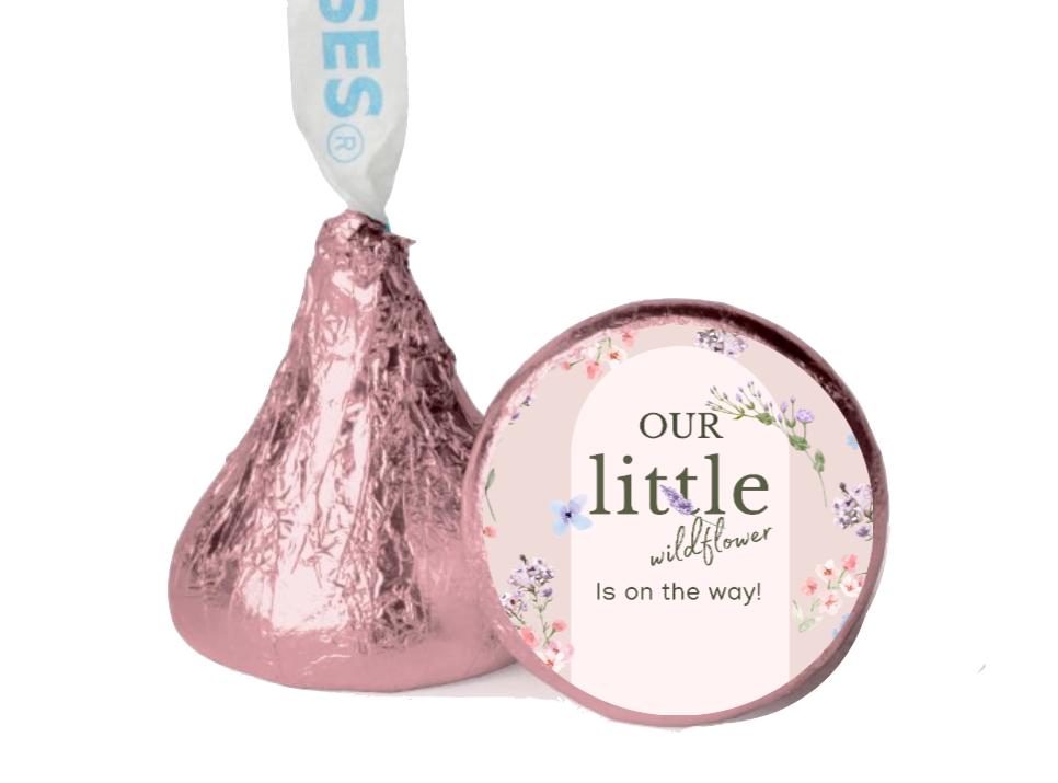 Our Little Wildflower Is On The Way| Chocolate Candy Kiss Stickers| 100ct| Baby Shower Favors