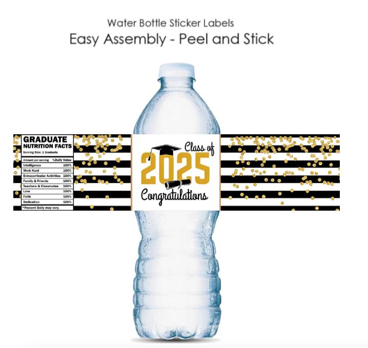 Class of 2025 | Graduation Bottle Wrappers | Water Bottle Labels | 12ct | Graduation Party