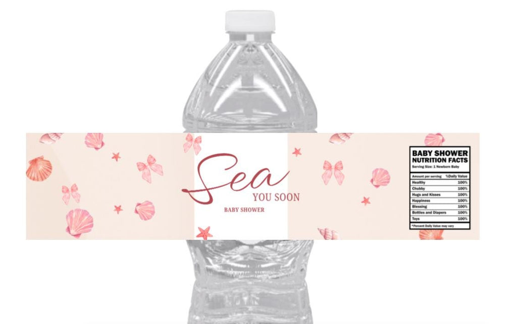 Sea You Soon Baby Shower Water Bottle Labels | Seashell Design |12CT| Glossy
