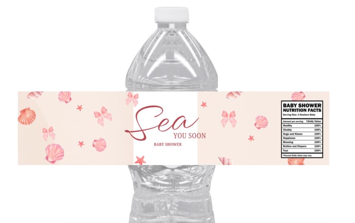 Sea You Soon Baby Shower Water Bottle Labels | Seashell Design |12CT| Glossy