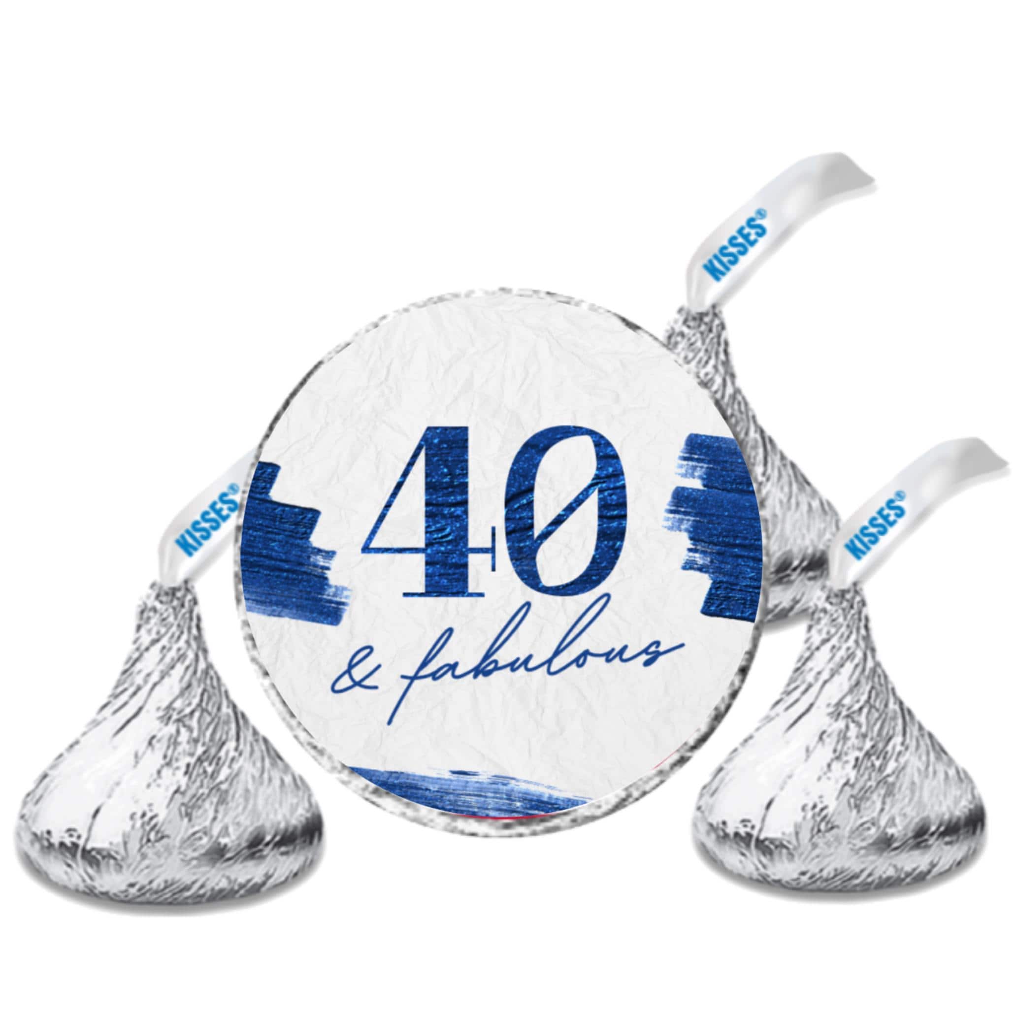 40 and Fabulous Stickers | 100 Chocolate Candy Kiss Labels | Glossy 0.75in Peel and Stick | 40th Birthday Party Decorations