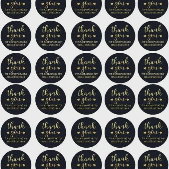Thank You for Supporting Small Business Stickers, 1.5 inch, Black and Gold, 75 Pcs