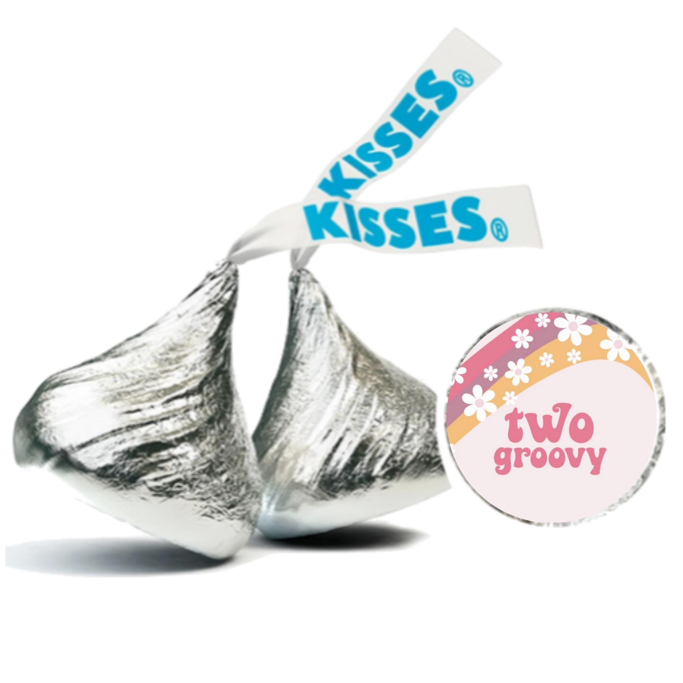 Two Groovy Candy Kiss Stickers | 2nd Birthday Boho Theme | 100 Glossy Peel & Stick Stickers | Durable