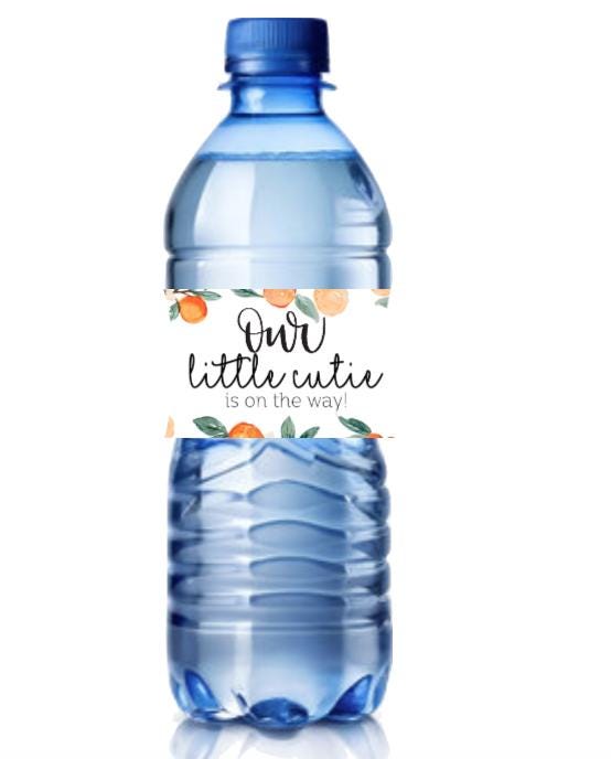 Our Little Cutie Is On The Way | Peach Baby Shower Water Bottle Labels | Set of 12 | Party Favors