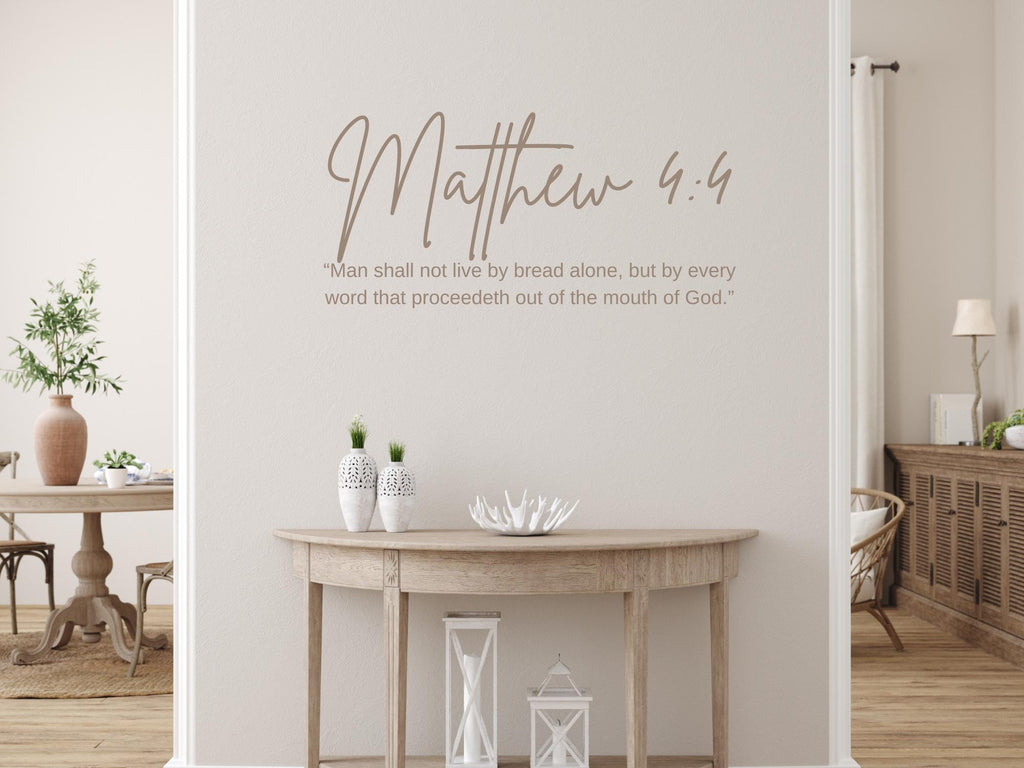 Matthew 4:4 Scripture Wall Decal | Man Shall Not Live By Bread Alone | Black Vinyl