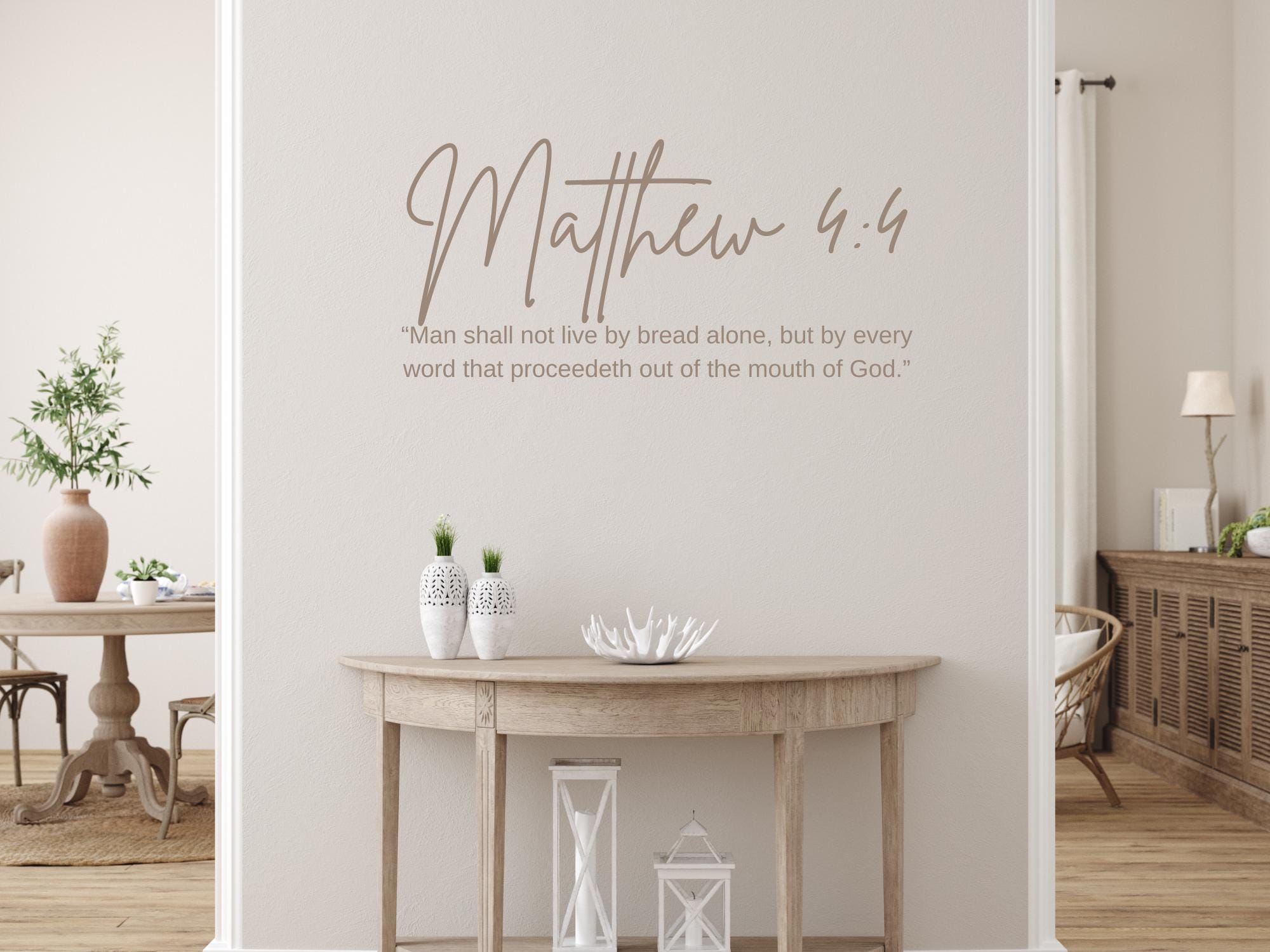 Matthew 4:4 Scripture Wall Decal | Man Shall Not Live By Bread Alone | Black Vinyl