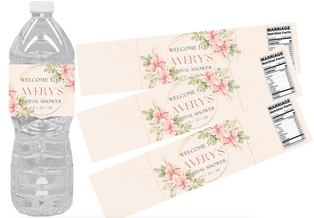 Personalized Floral Bridal Shower Water Bottle Labels | Welcome to My Bridal Shower | Custom Name and Date |12pcs