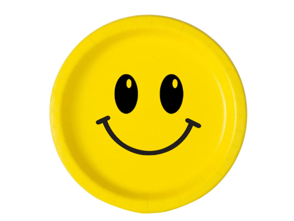 Multicolor Smiley Face Party Paper Plates Set | Black Yellow White Tableware | 40 Piece Kit