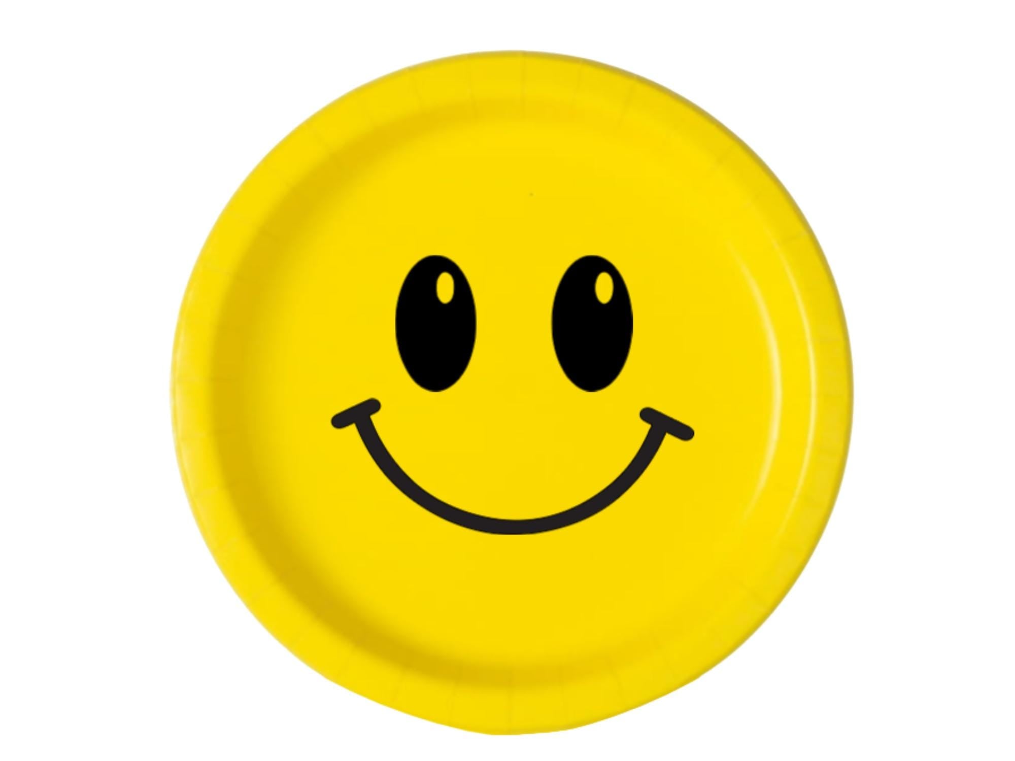 Multicolor Smiley Face Party Paper Plates Set | Black Yellow White Tableware | 40 Piece Kit