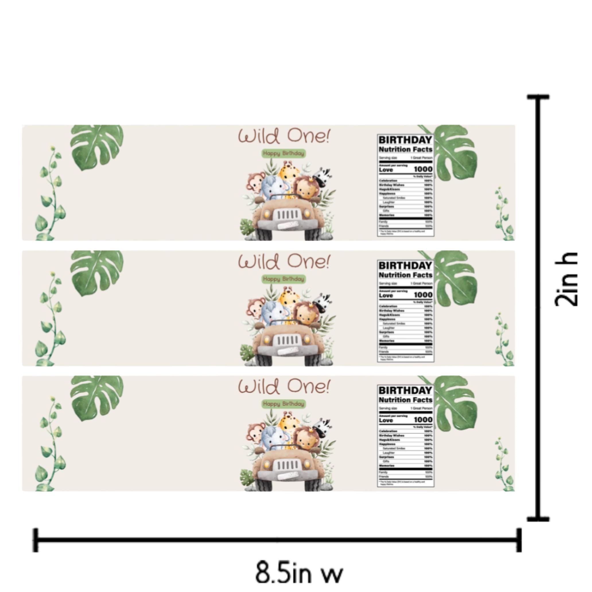 Wild One Safari Water Bottle Labels| 1st Birthday Water Bottle Wraps| 12| Glossy| Animal Theme