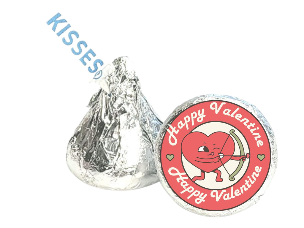 Happy Valentines Candy Kiss Stickers | Red Heart Peel and Stick Decals | 100 Pack
