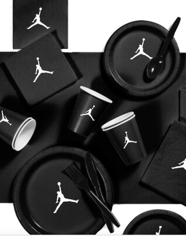 Custom shoe Paper Party Plates Set, Black, 60 Count, Basketball Theme, Jumpman
