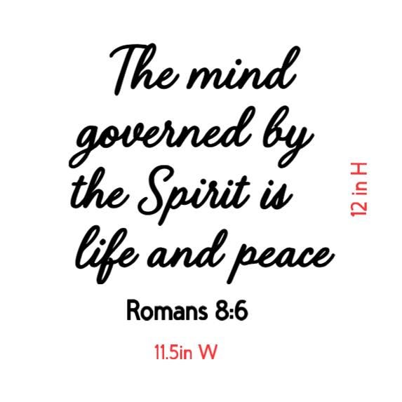 Religious Wall Decal, Romans 8:6 Bible Verse Quote, 11.5x12 inches, Black Script