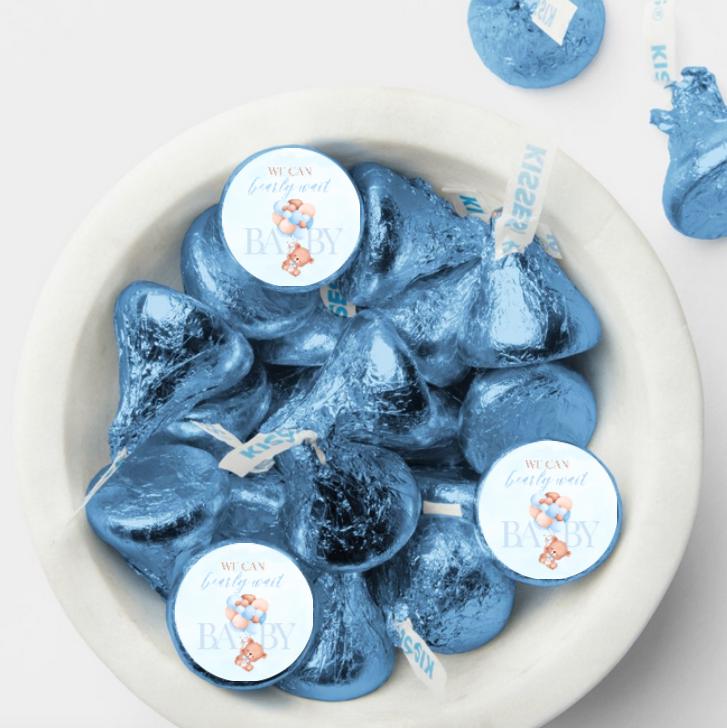 We Can Barely Wait Chocolate Candy Kiss Stickers| 100 ct| Glossy| Baby Shower favors