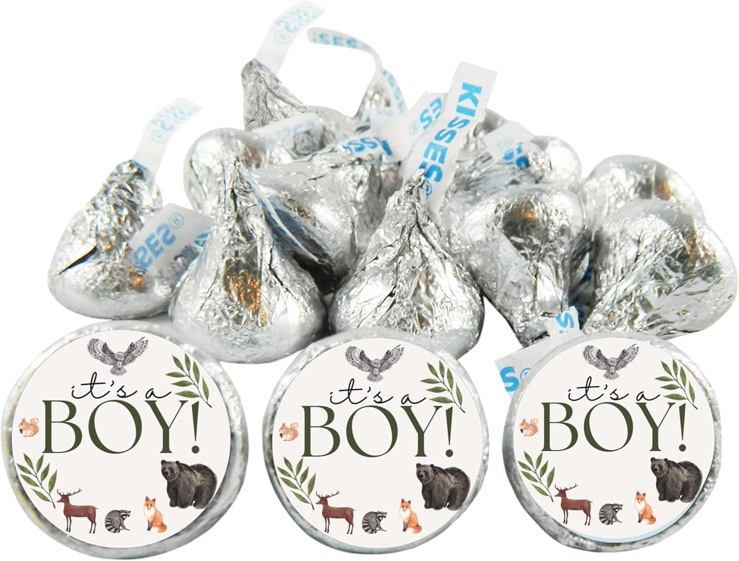 Safari Baby Shower Kiss Candy Stickers | It's a Boy| Wild Animal Theme | Glossy| Self Adhesive Labels|100ct