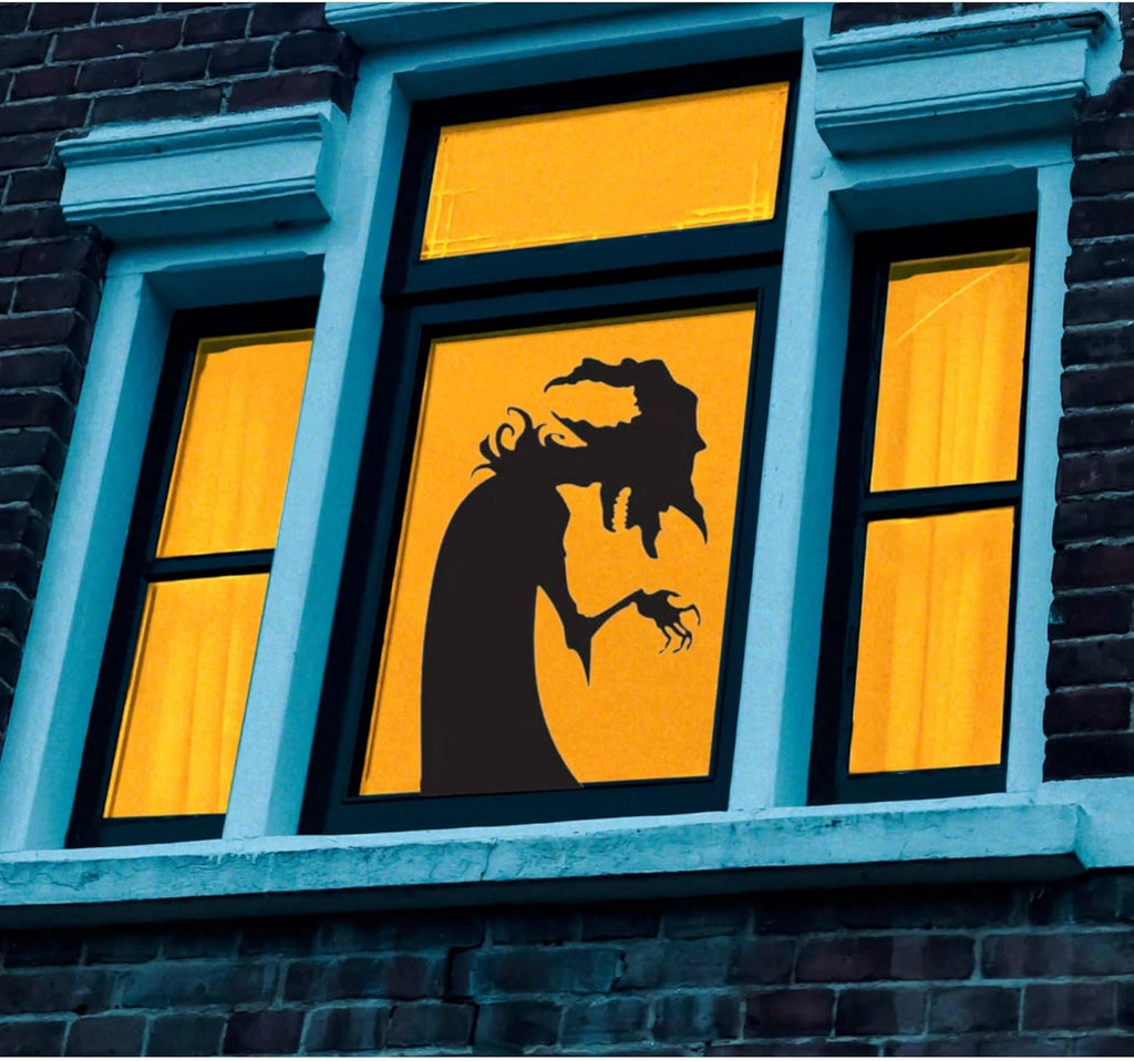 Halloween Window Silhouette Decoration, Hunch Back Witch Shadow Design, 24H x 17W inches, 3-Piece Set, Halloween Sticker Decal