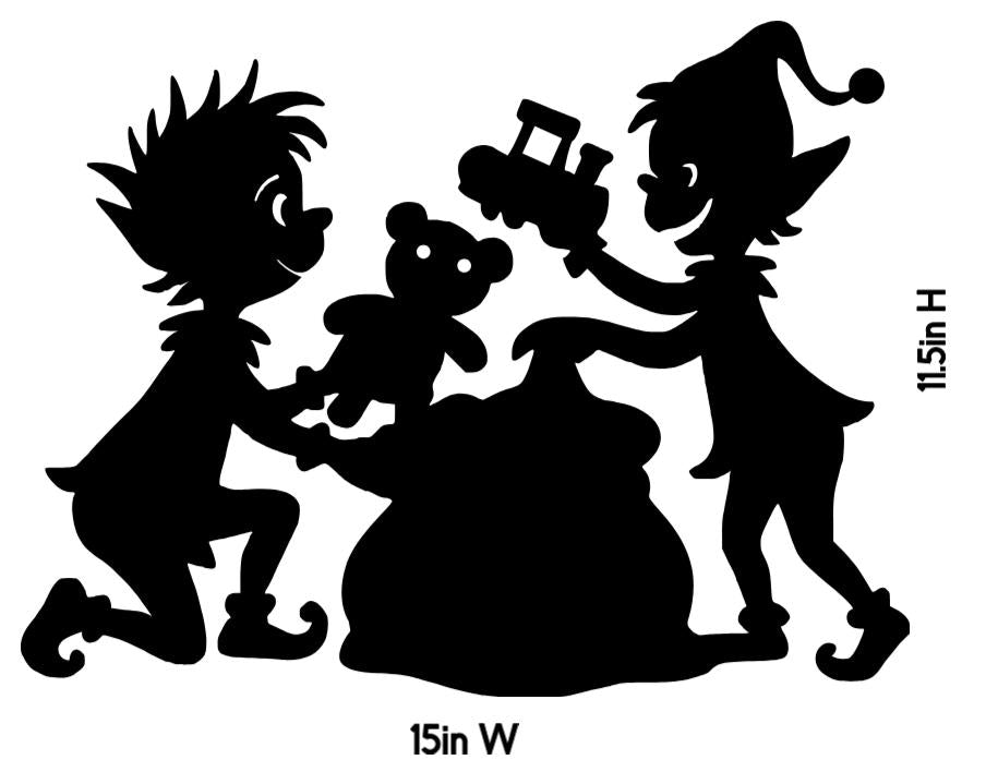Elves Packing Gifts Window Cling Decal | Christmas Window display | Reusable| 15 W