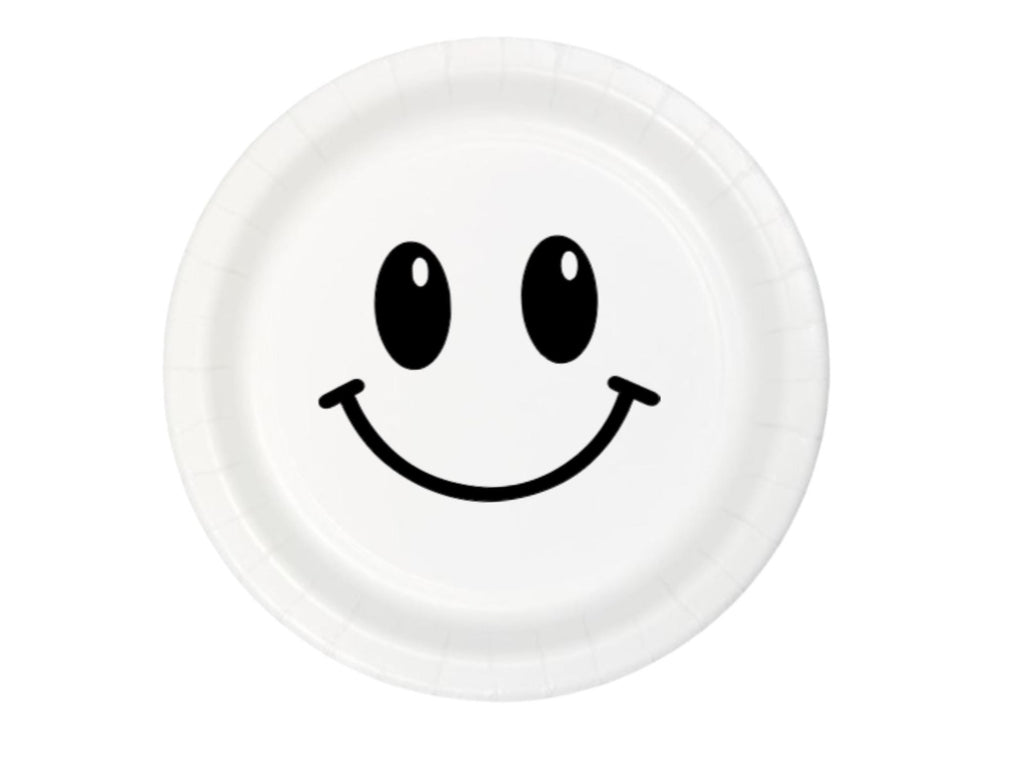 Multicolor Smiley Face Party Paper Plates Set | Black Yellow White Tableware | 40 Piece Kit