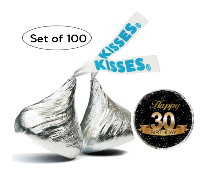 30th Birthday Kisses Candy Stickers | 100pcs| Waterproof| Glossy| 0.75in