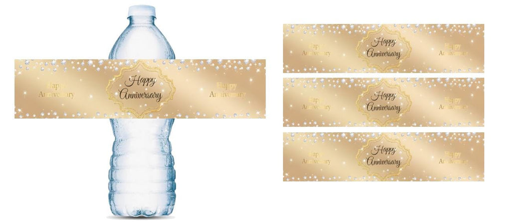 Gold Holographic Anniversary Bottle Wrappers | Happy Anniversary | 12 Count | Celebration Favors