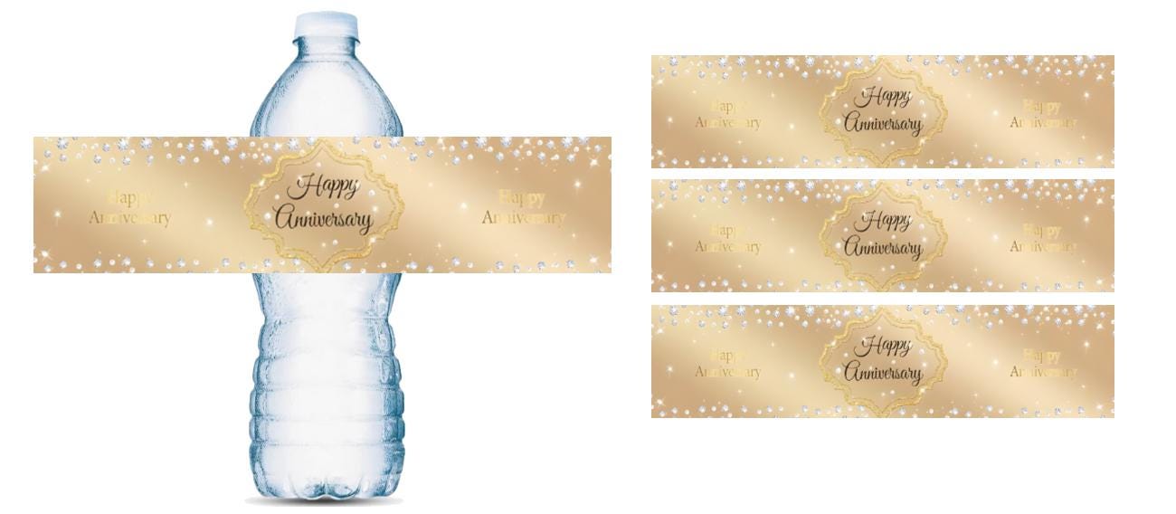Gold Holographic Anniversary Bottle Wrappers | Happy Anniversary | 12 Count | Celebration Favors