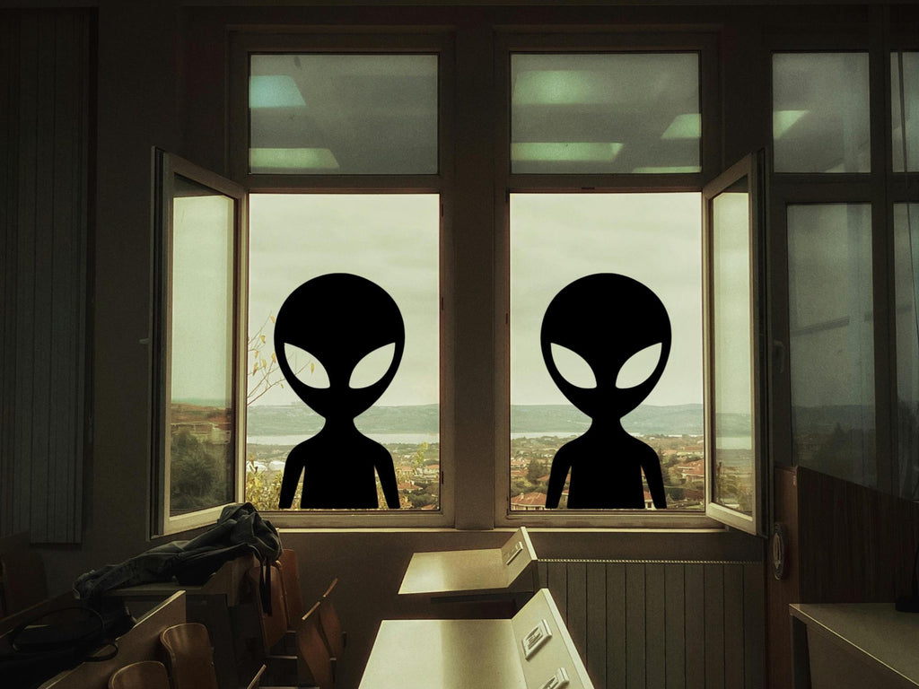 Reusable Alien Window Cling Decal | Large Silhouette Peel and Stick | 11.5 x 20 in