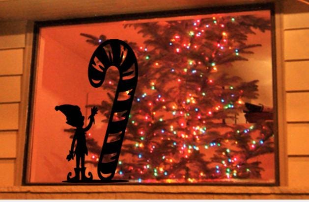 Reusable Elf and Candy Cane Window Decal | Glossy Static Cling| Christmas Window Stickers