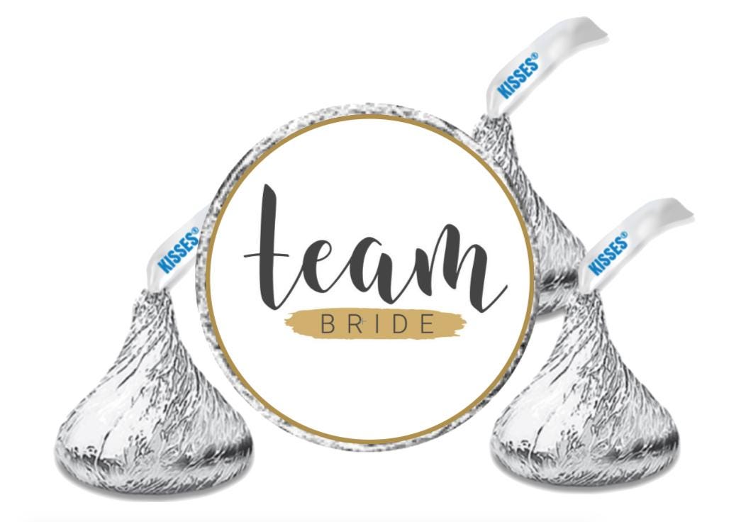 Team Bride Kisses Candy Stickers | 100pcs Waterproof Glossy Vinyl | Wedding Bridal Shower Favors