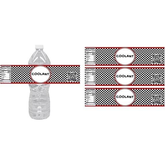 Racing Theme Water Bottle Labels, Coolant Design, 8.5 x 2 inches, Set of 12